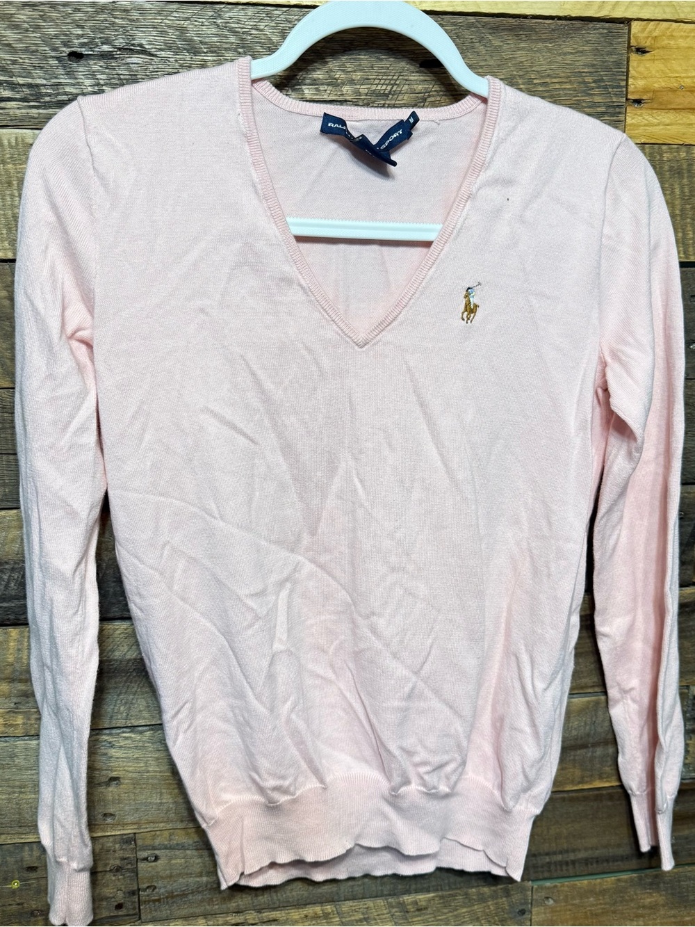 Ralph Lauren Sport Womens Medium Pima Cotton Pink V Neck Pullover Sweater
